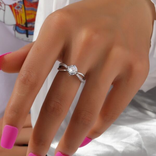 Rhinestone Decor Cuff Ring, Silver