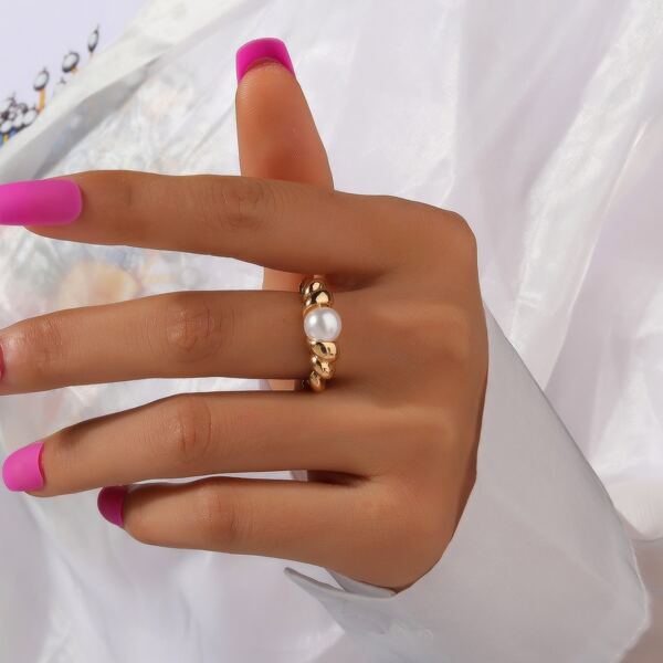 Faux Pearl Decor Ring, Gold