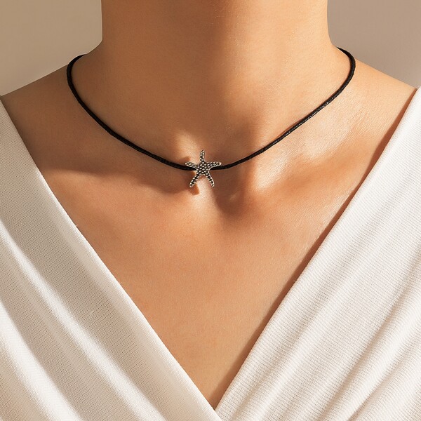 Starfish Charm Necklace, Black