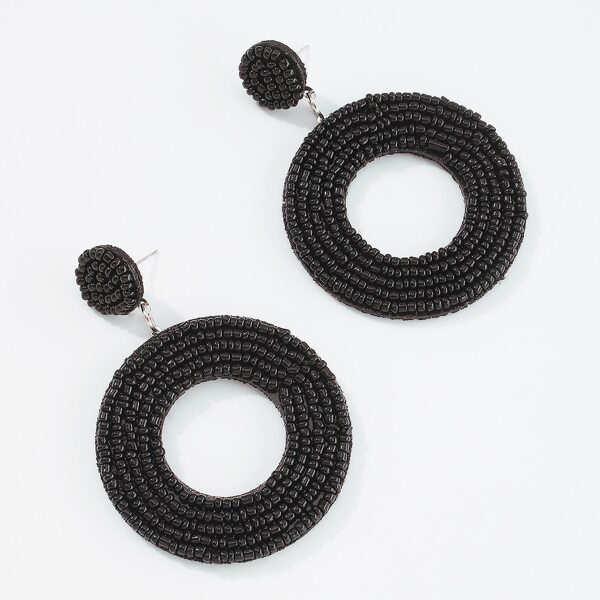 Beaded Round Drop Earrings, Black