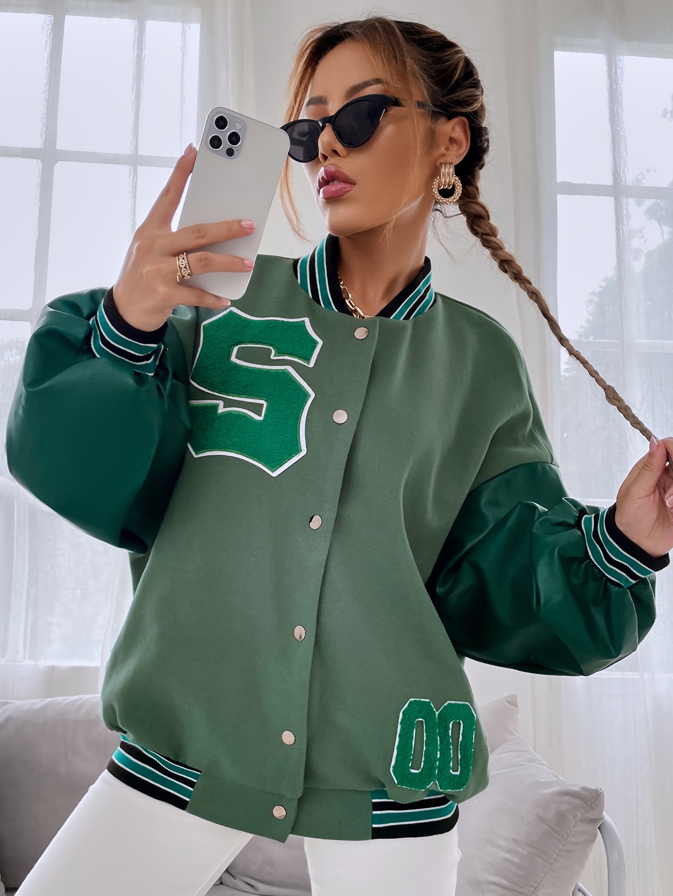 Letter Embroidery Bomber Jacket