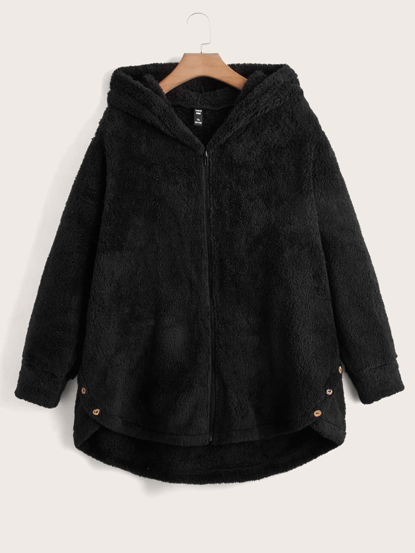 Teddy Mantel mit Reißverschluss, Stufensaum