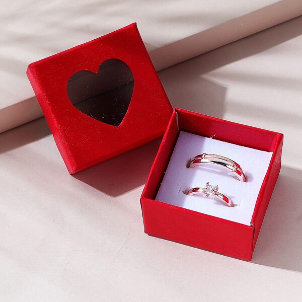 2pcs Zircon Detail Ring, Rose gold