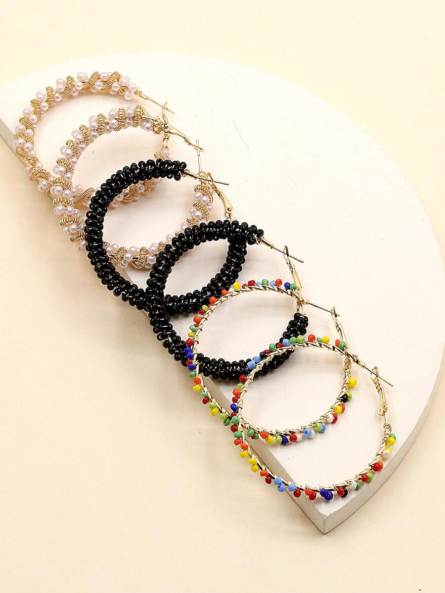 3 pares Pendientes de aro con cuenta