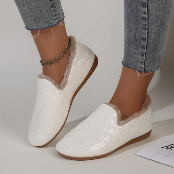Geo Embossed Plush Inside Flats, Beige