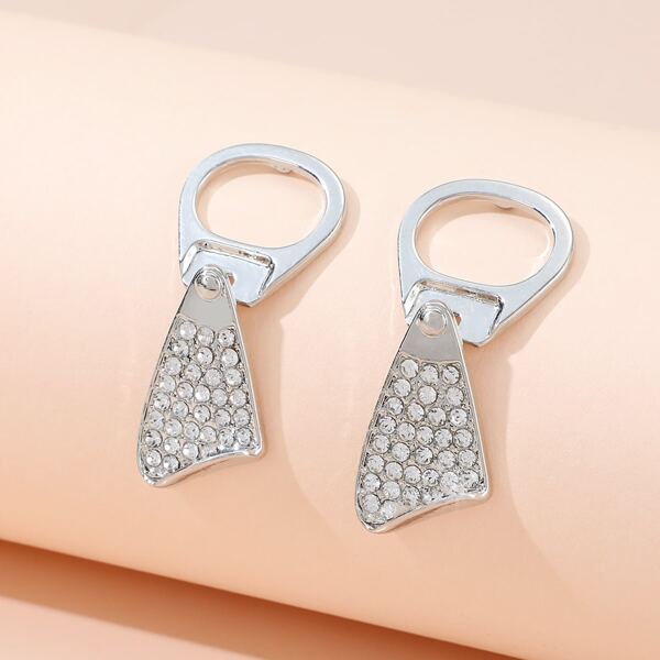 Rhinestone Pull Tab Drop Earrings, Silver