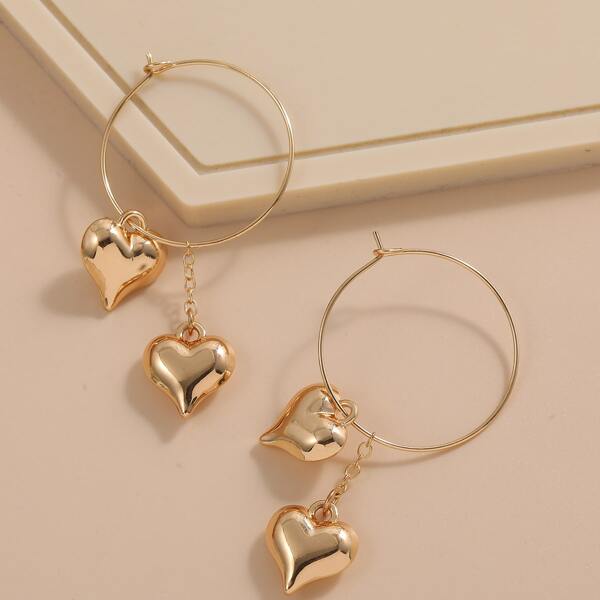 Heart Charm Earrings, Gold