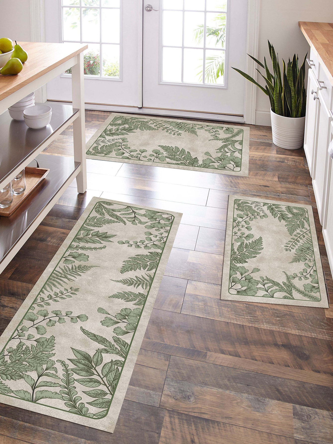 1pc Leaf Print Kitchen Rug