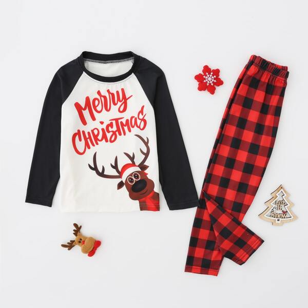 для мальчиков 1шт рождественский с текстовым принтом Футболка & 1шт в клетку Брюки, Многоцветный
для мальчиков 1шт рождественский с текстовым принтом Футболка & 1шт в клетку Брюки, Многоцветный