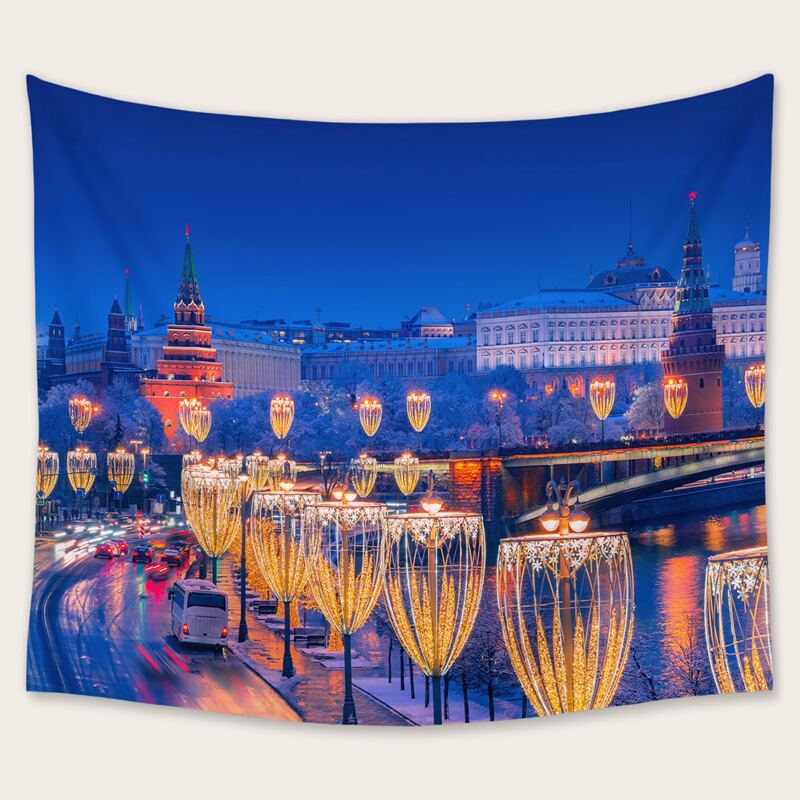 Christmas Landscape Print Tapestry, Black and white 
Christmas Landscape Print Tapestry, Black and white