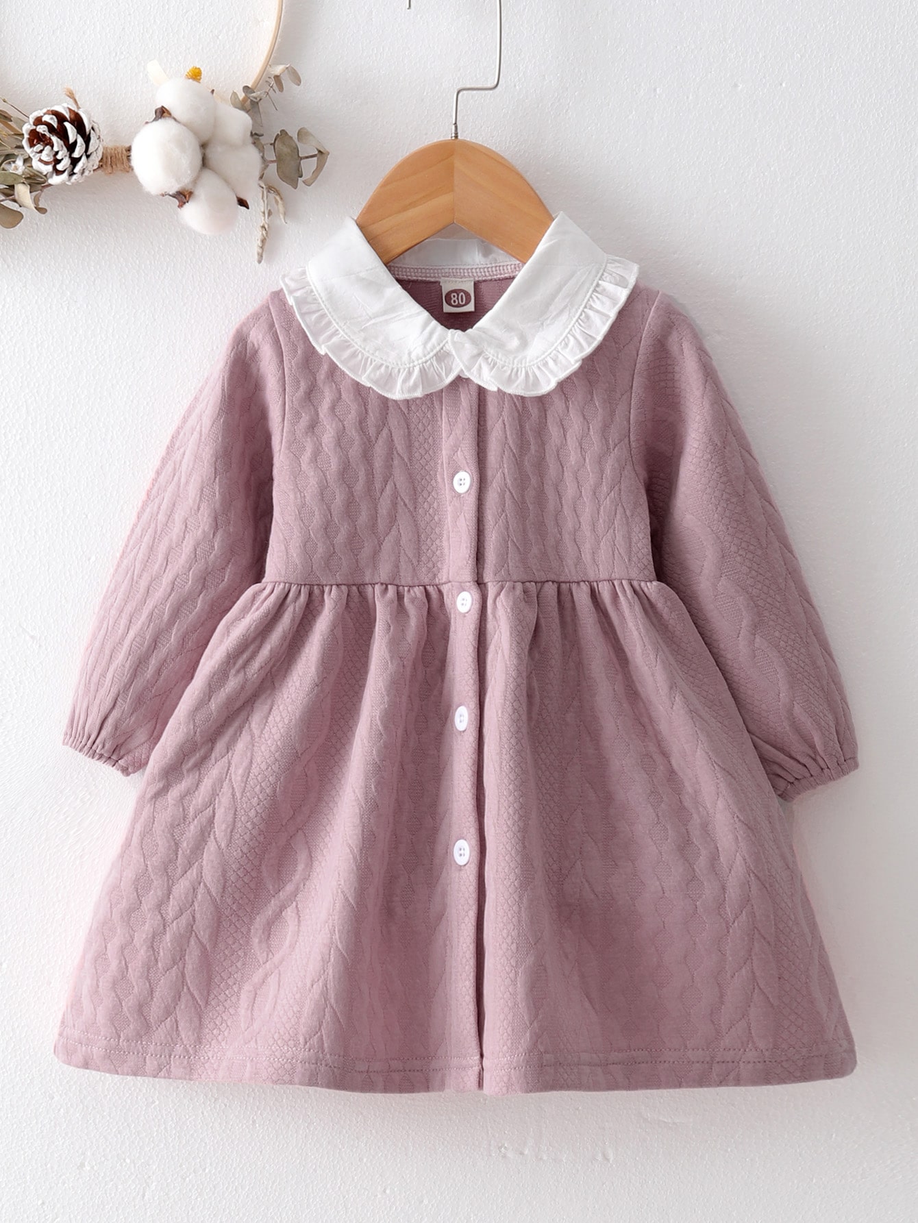 Baby Girl Peter Pan Collar Ruffle Detail Button Front Dress