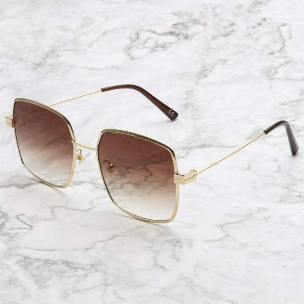 Men Ombre Lens Square Frame Sunglasses