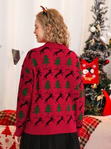 SHEIN Christmas Pattern Button Half Placket Sweater