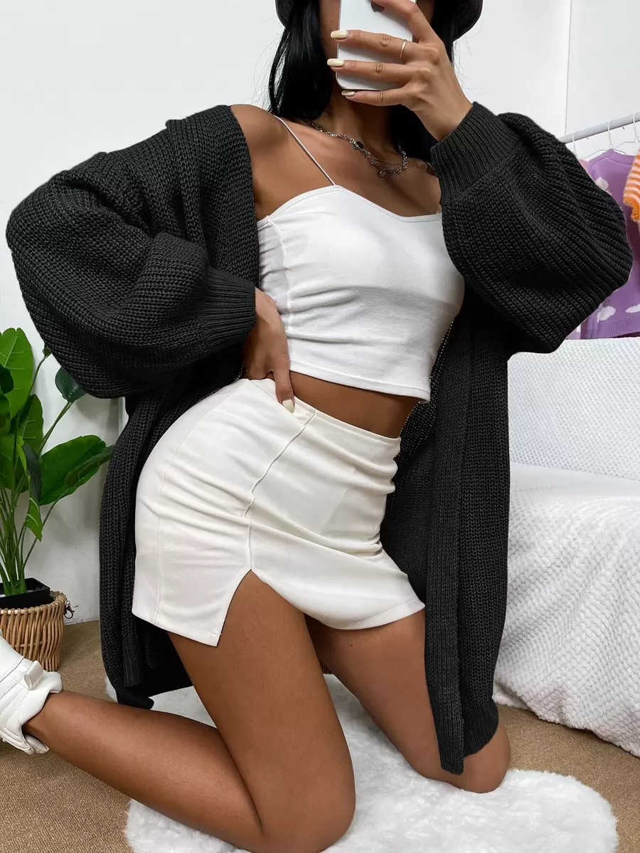 Calvaya Lantern Sleeve Casual Design Cardigan,Long Sleeve Tops