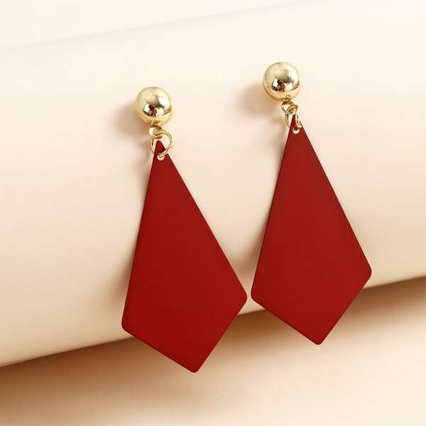 Geo Decor Drop Earrings, Red