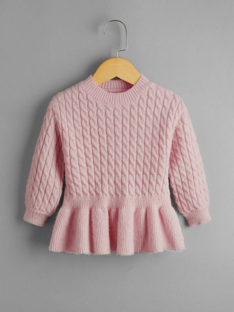 SHEIN Kleinkind Mädchen Pullover mit Zopfstrick, Laternenärmeln, Schößchen