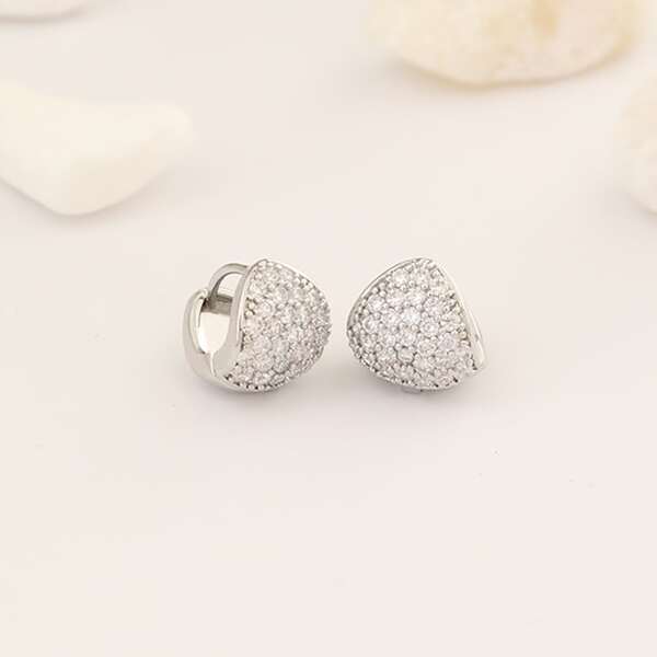 Zircon Decor Hoop Earrings, Silver