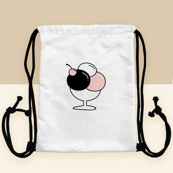 Ice Cream Graphic Drawstring Bag, White