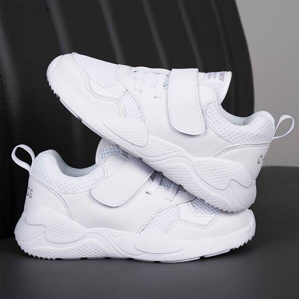 Girls Mesh Panel Velcro Strap Sneakers, White