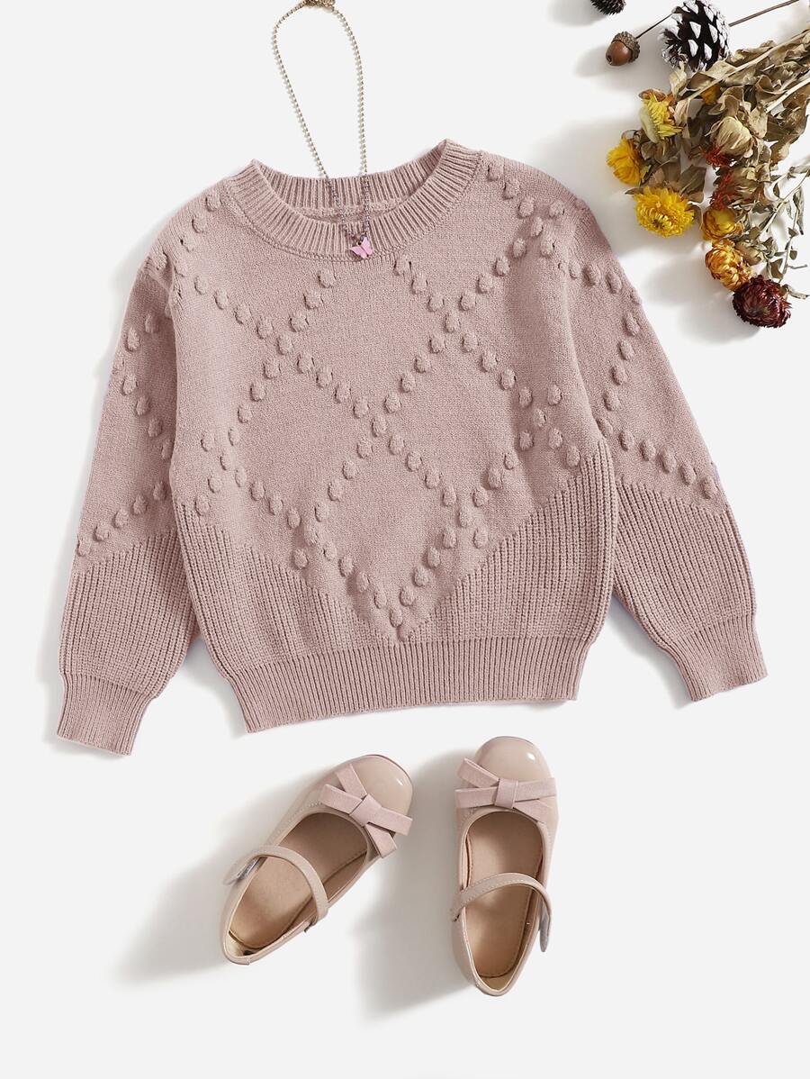 SHEIN Young Girl Solid Color Popcorn Knit Sweater Pullover In Autumn And Winter