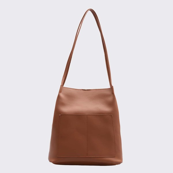 Minimalist Shoulder Tote Bag, Brown