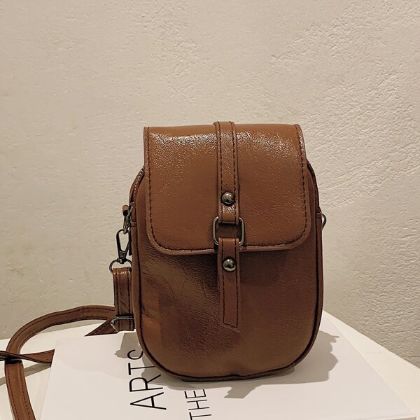 Minimalist Flap Square Bag, Coffee brown