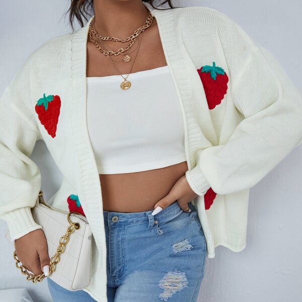 размера плюс Кардиган с вышивкой клубники, Белый
размера плюс Кардиган с вышивкой клубники, Белый