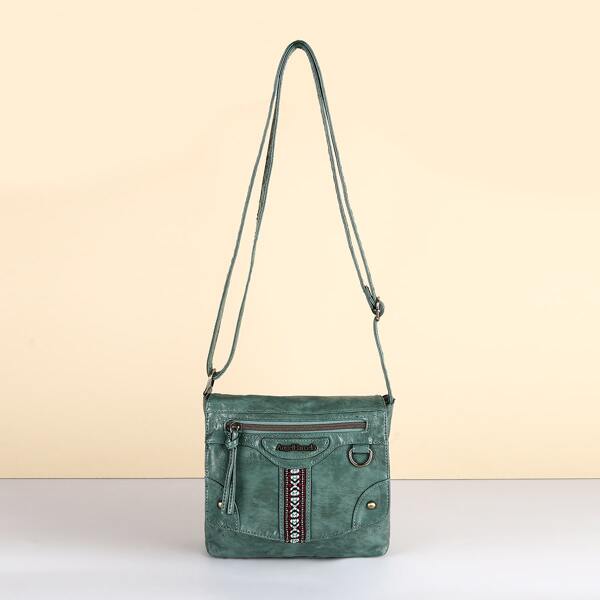 Letter Patch Studded Detail Square Bag, Green