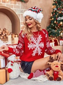 Christmas Snowflake Pattern Raglan Sleeve Sweater