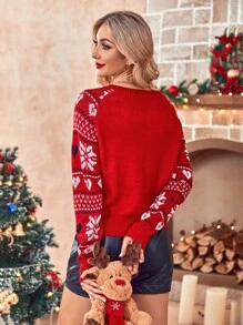Christmas Snowflake Pattern Raglan Sleeve Sweater