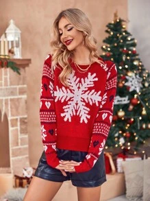 Christmas Snowflake Pattern Raglan Sleeve Sweater
