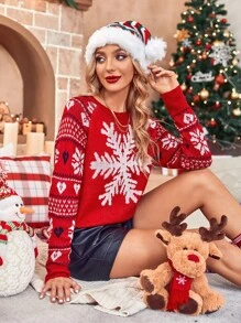 Christmas Snowflake Pattern Raglan Sleeve Sweater