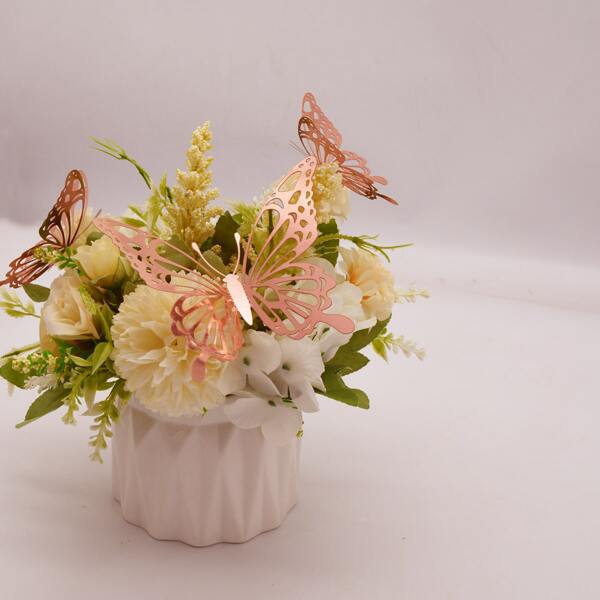 12pcs Hollow Butterfly Sticker, Rose gold