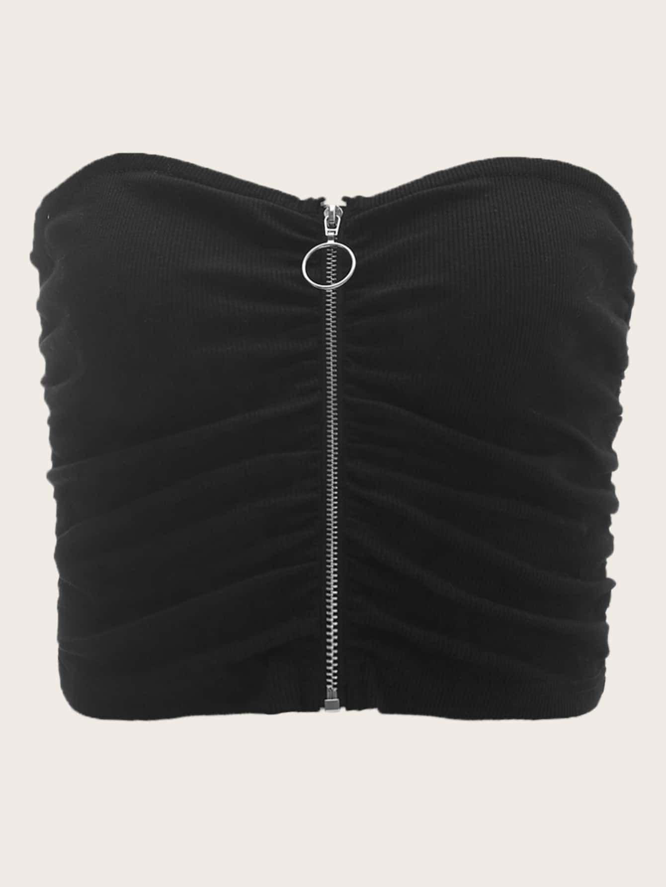 SHEIN Oring Zip Up Tube Top