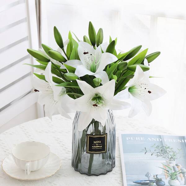 5pcs Artificial Lily, White