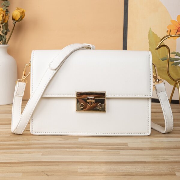 Minimalist Push Lock Crossbody Bag, White