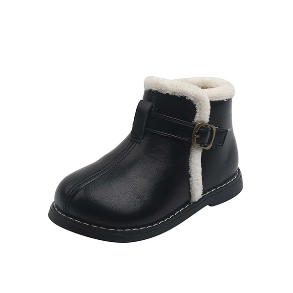 Girls Minimalist Buckle Plush Inside Boots, Black