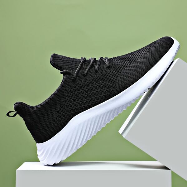 Men Two Tone Knit Sneakers, Black and white