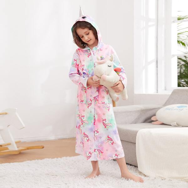 Домашний халат с принтом единорога с принтом тай-дай в форме 3D с капюшоном с поясом для девочек, Многоцветный
Домашний халат с принтом единорога с принтом тай-дай в форме 3D с капюшоном с поясом для девочек, Многоцветный