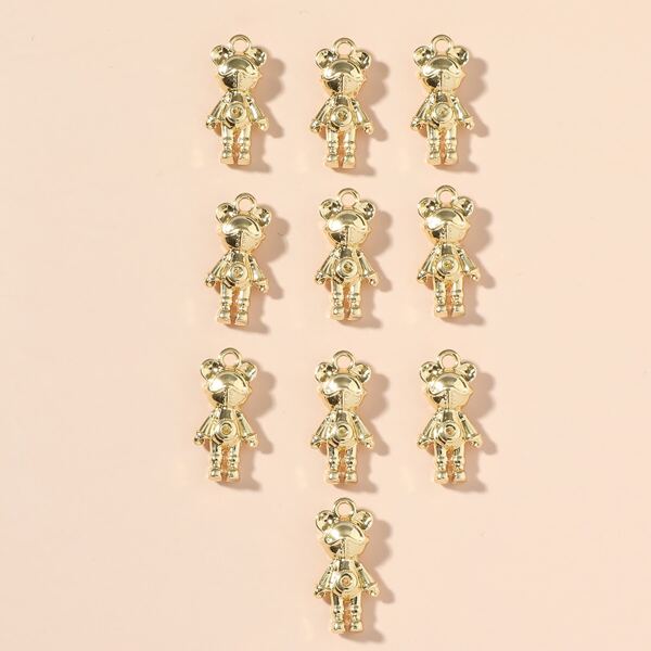 10pcs Cartoon Bear DIY Jewelry Pendant, Gold