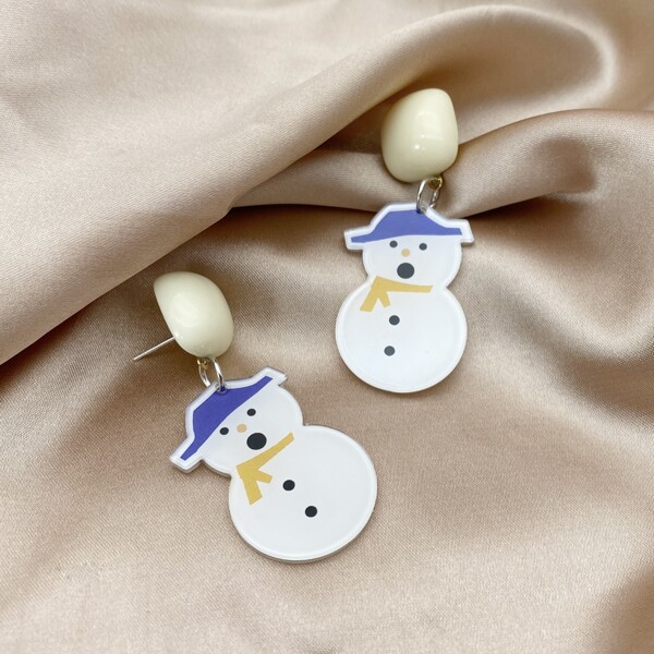 Christmas Snowman Earrings, White