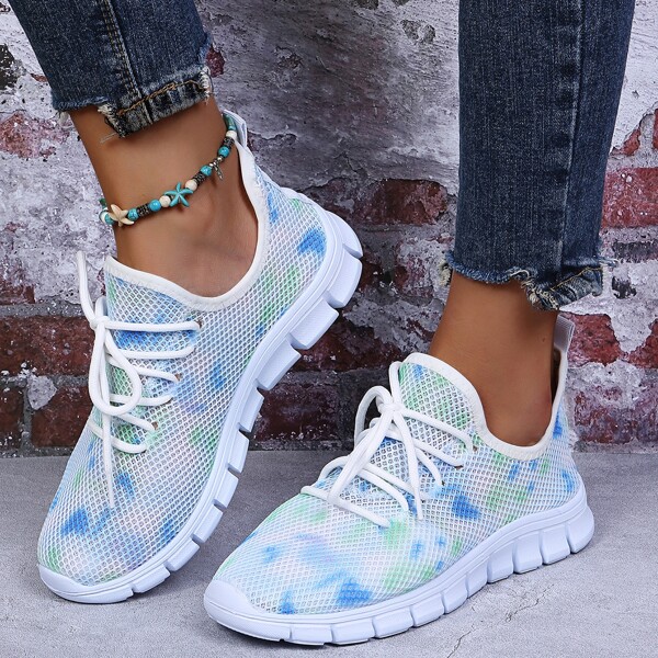 Tie Dye Lace Up Front Sneakers, Blue