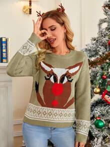 Christmas Pattern Drop Shoulder Sweater