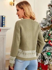 Christmas Pattern Drop Shoulder Sweater