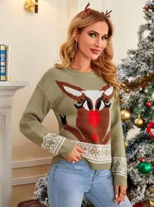 Christmas Pattern Drop Shoulder Sweater