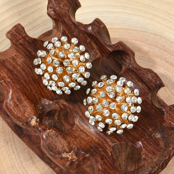 Rhinestone Decor Stud Earrings, Gold