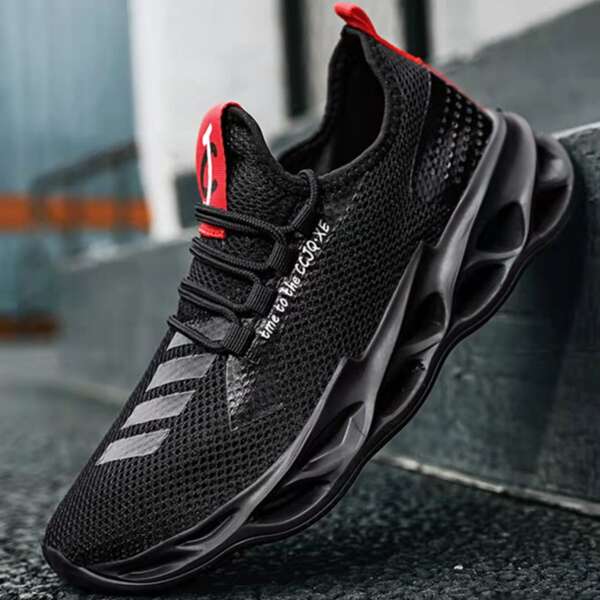 Men Letter Graphic Lace Up Front Sneakers, Black