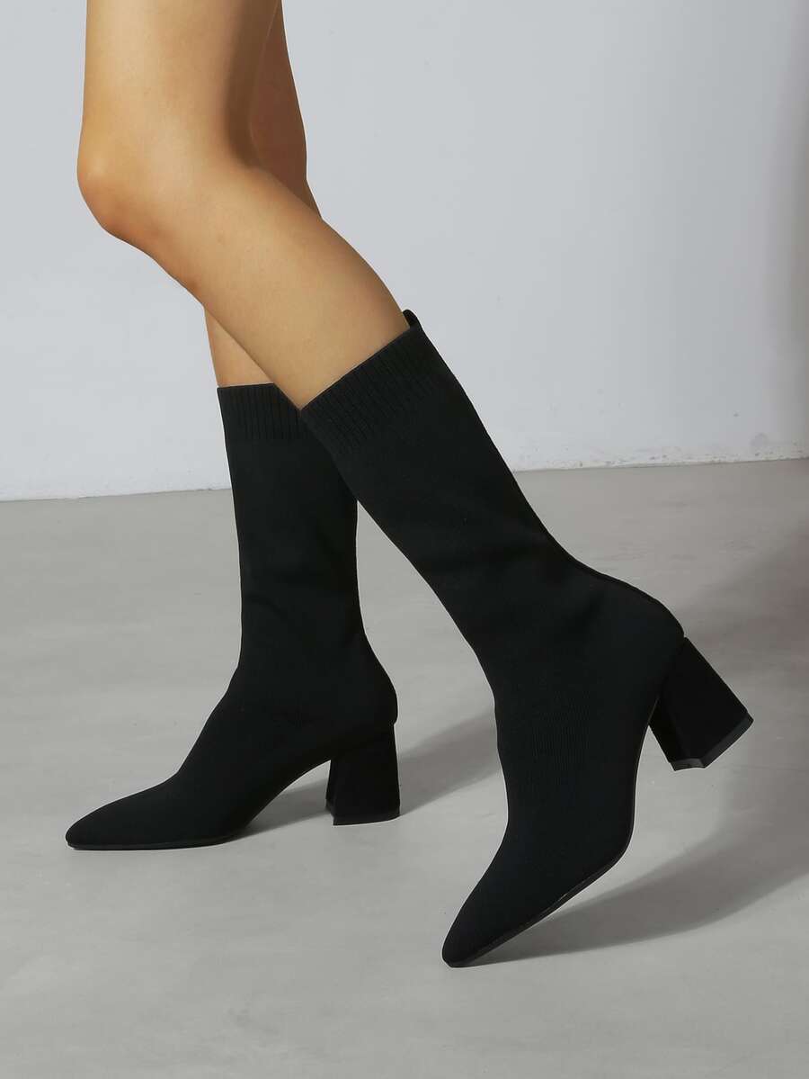 Minimalist Chunky Heeled Sock Boots