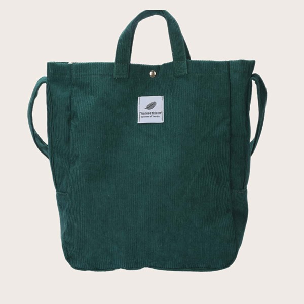 Letter Patch Corduroy Square Bag, Dark green