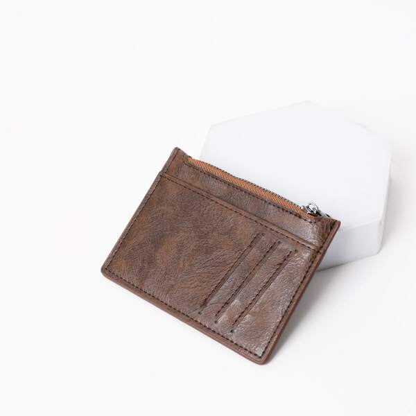 Men Minimalist Small Wallet, Coffee brown